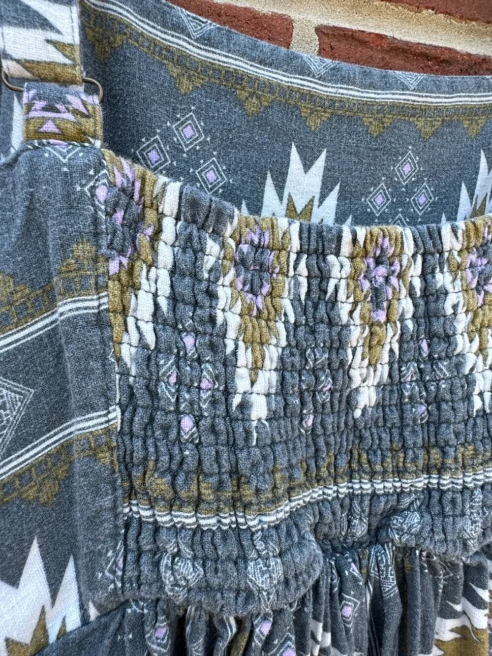 Sonoma Goods For Life Jumper Dress Womens XL Gray Green Aztec Print Pockets Boho - Picture 5 of 14